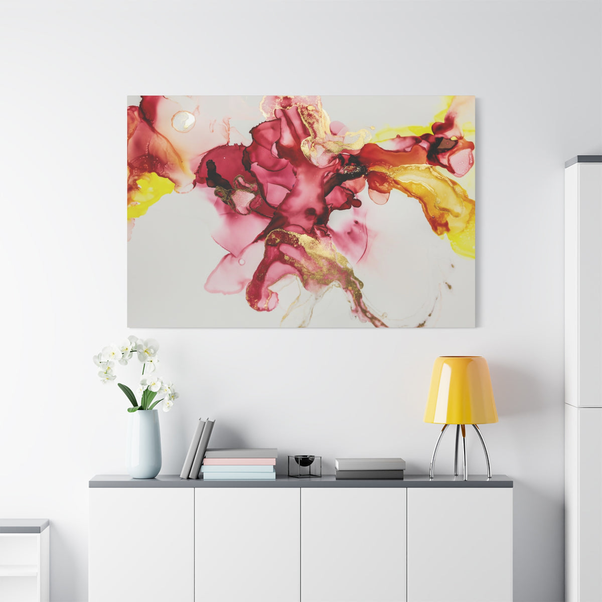 Abstract Pink & Gold Alcohol Ink Art Canvas Print — Matte Stretched Wall Art