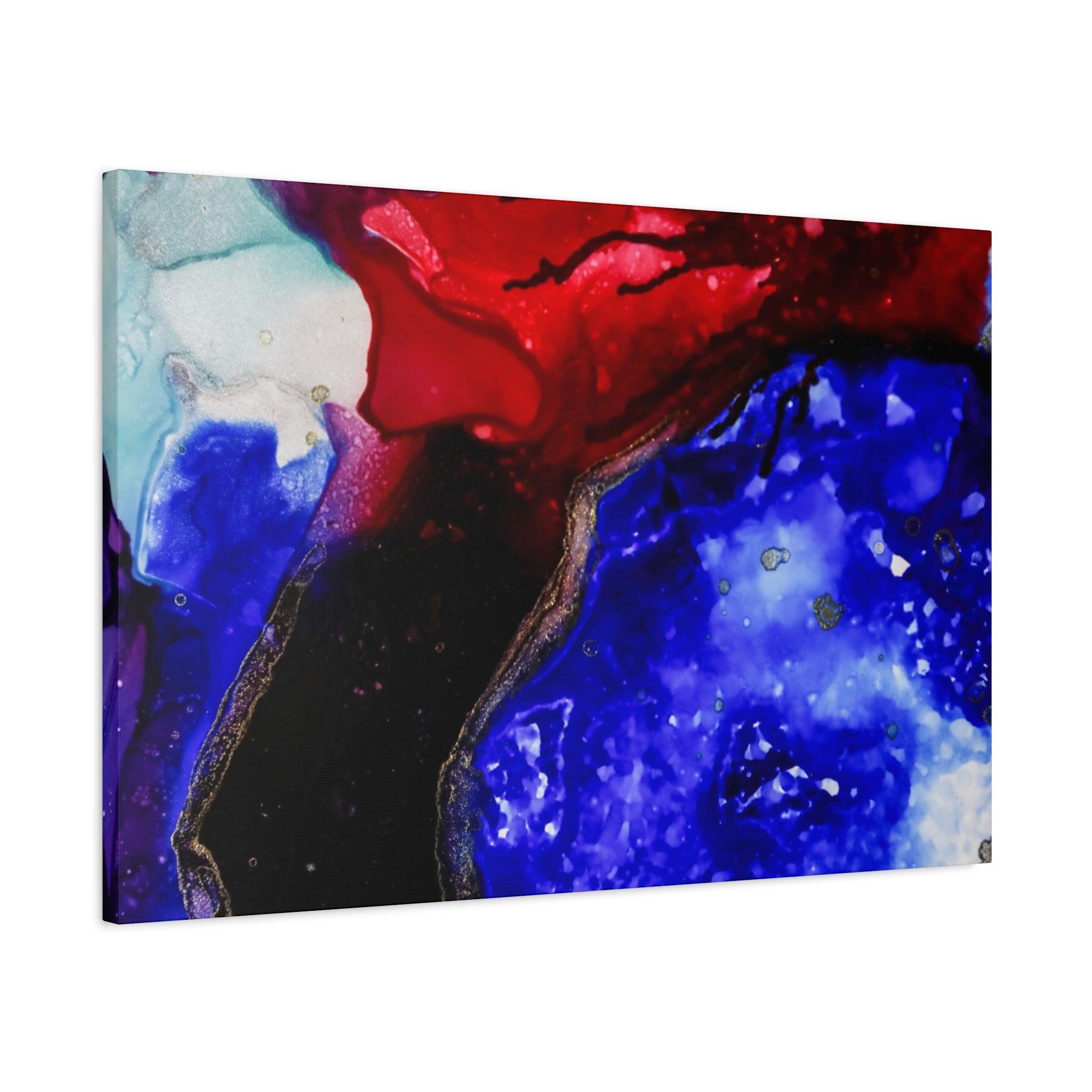 Abstract Geode Resin Art Canvas – Blue & Red Fluid Wall Art (Matte Stretched)