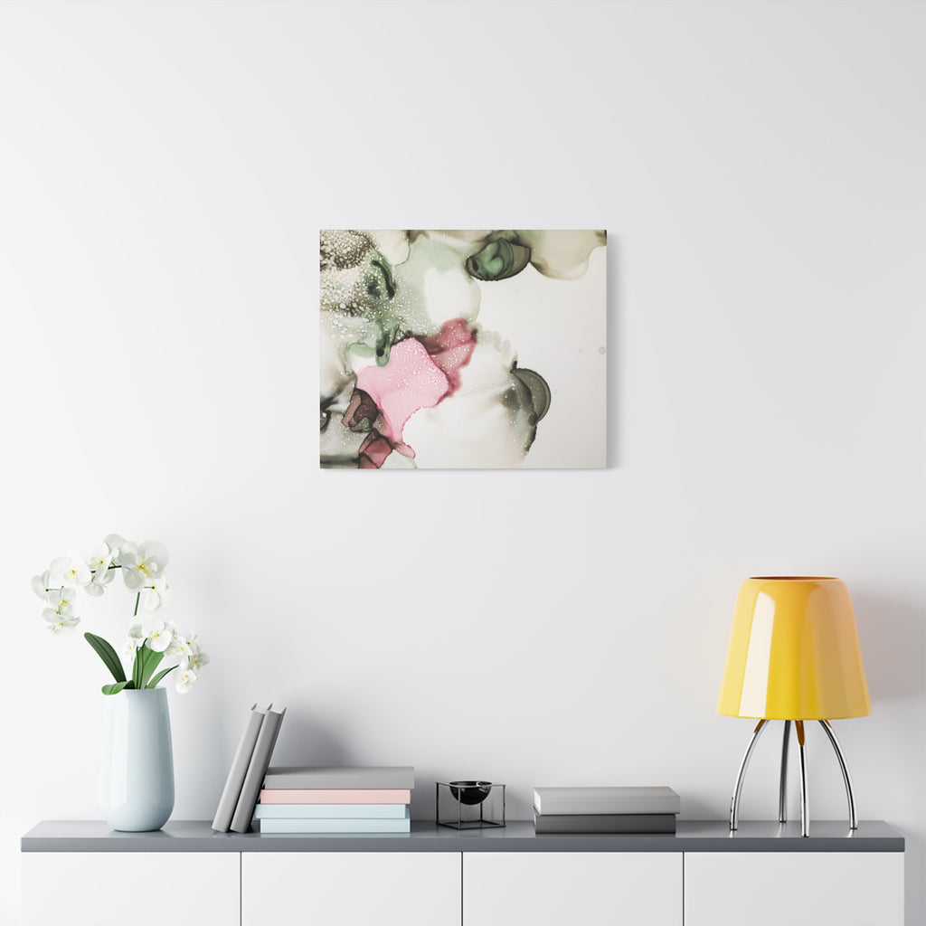 Abstract Pink & Sage Alcohol Ink Canvas Print — Modern Wall Art