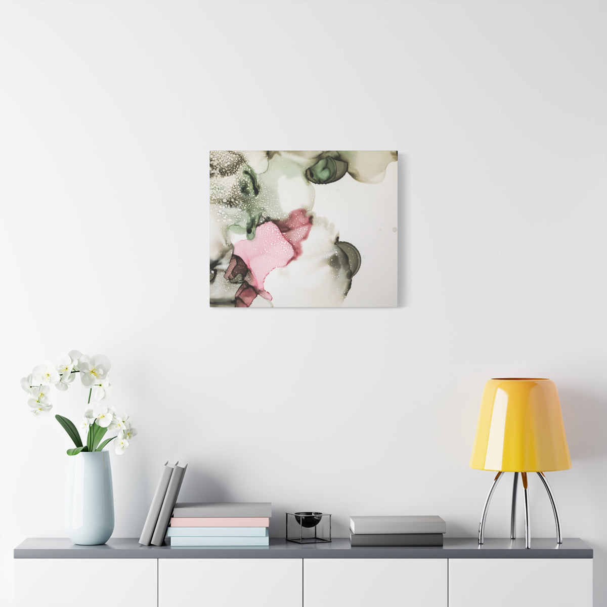 Abstract Pink & Sage Alcohol Ink Canvas Print — Modern Wall Art