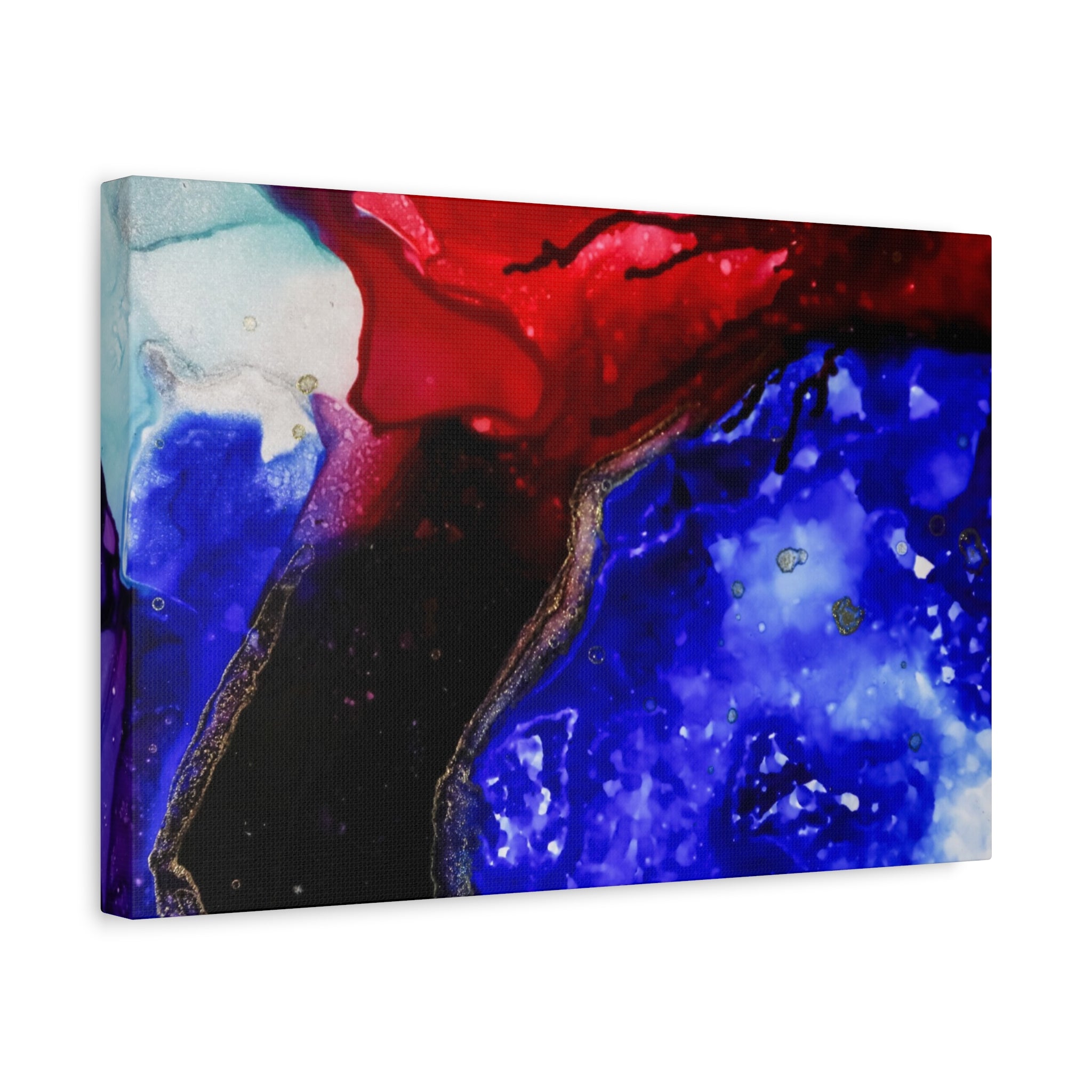 Abstract Geode Resin Art Canvas – Blue & Red Fluid Wall Art (Matte Stretched)