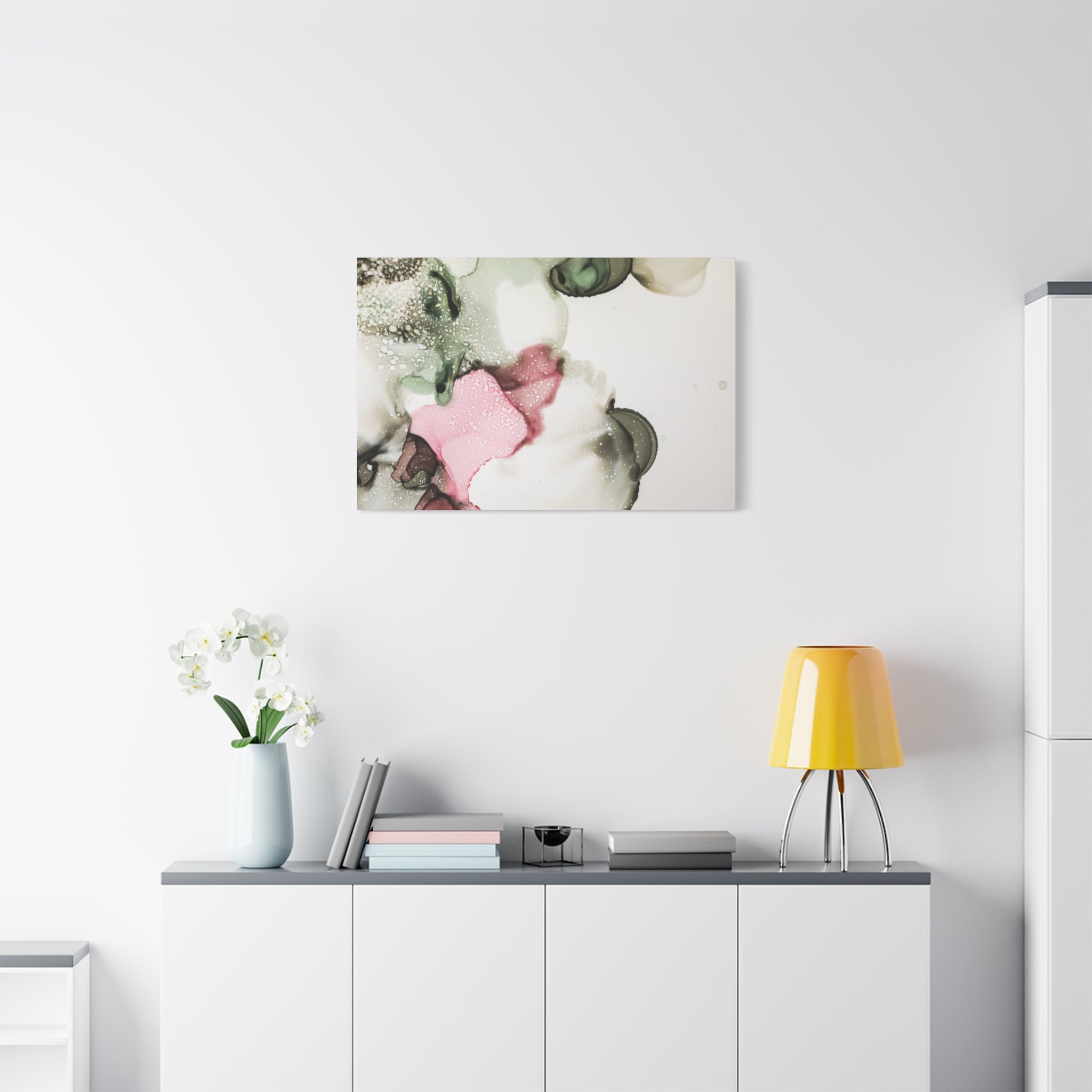 Abstract Pink & Sage Alcohol Ink Canvas Print — Modern Wall Art