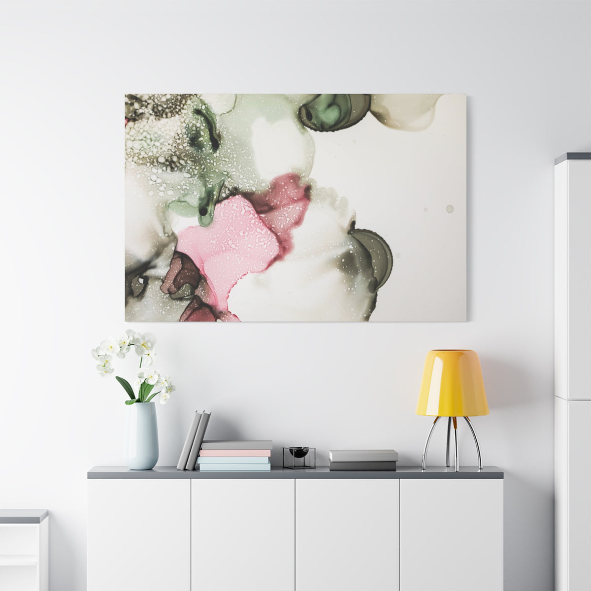 Abstract Pink & Sage Alcohol Ink Canvas Print — Modern Wall Art