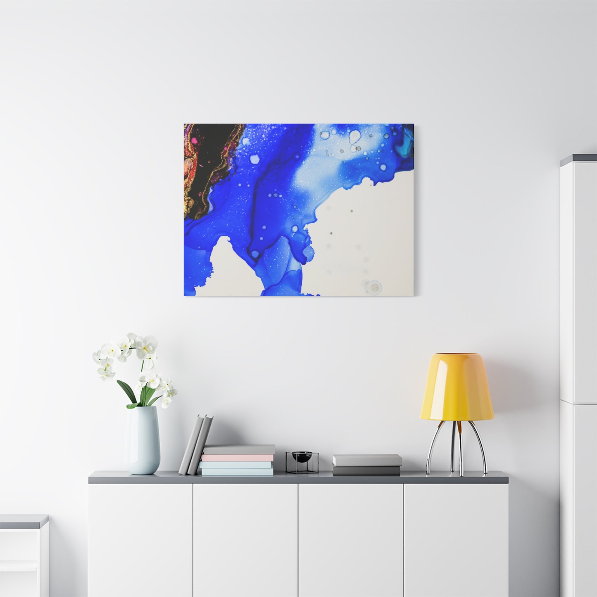 Abstract Blue Ink Art Canvas Print — Oceanic Fluid Painting