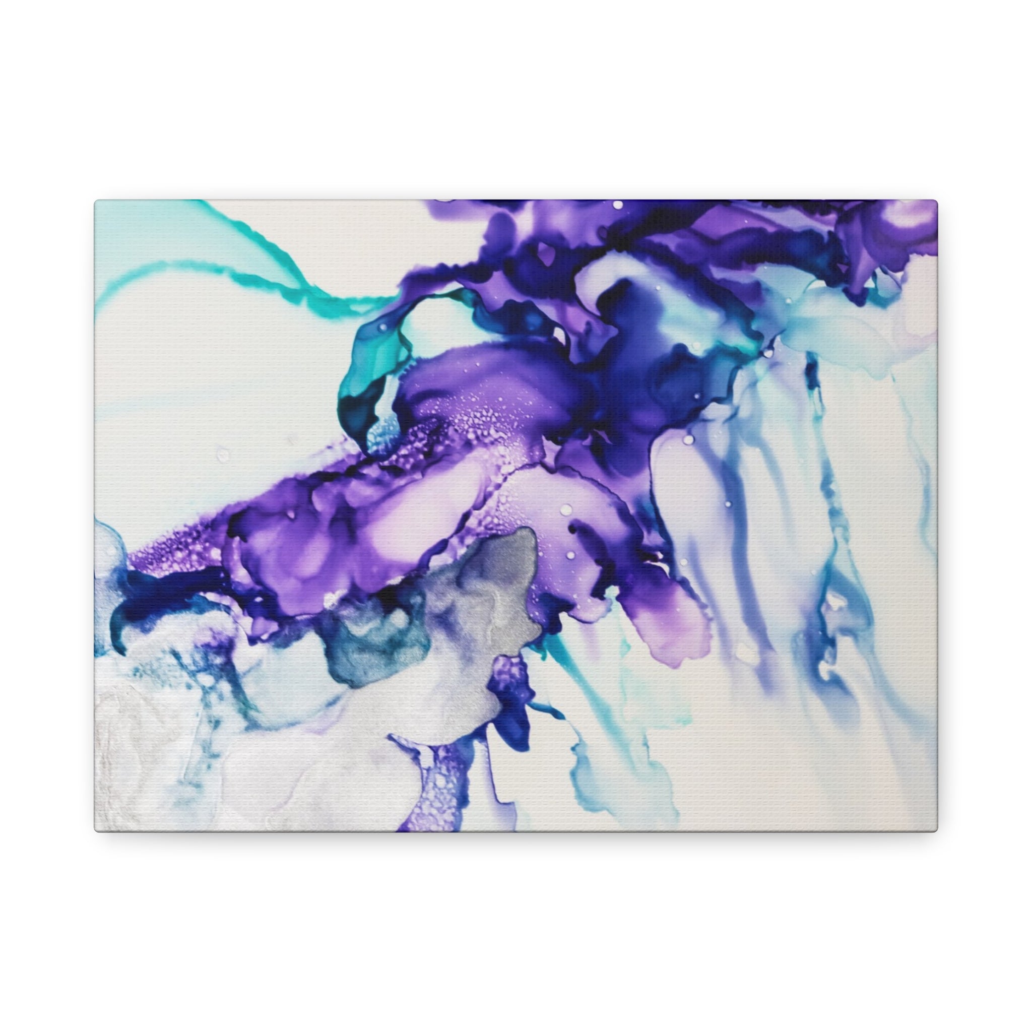 Abstract Purple Teal Ink Flow Matte Canvas Art (Stretched)