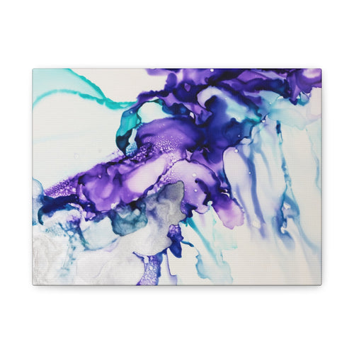 Abstract Purple Teal Ink Flow Matte Canvas Art (Stretched)