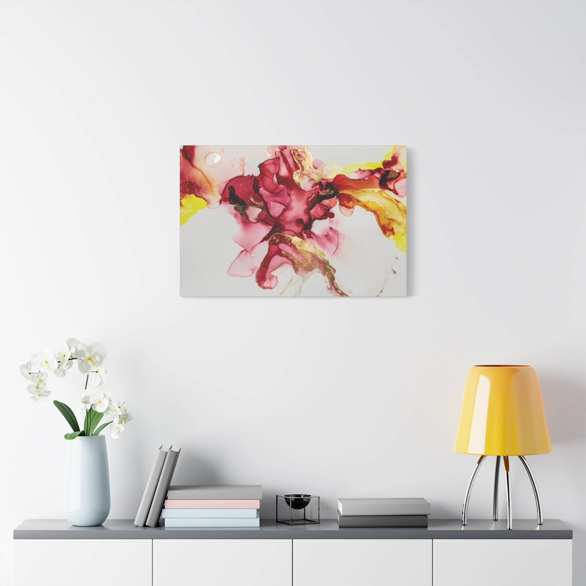 Abstract Pink & Gold Alcohol Ink Art Canvas Print — Matte Stretched Wall Art