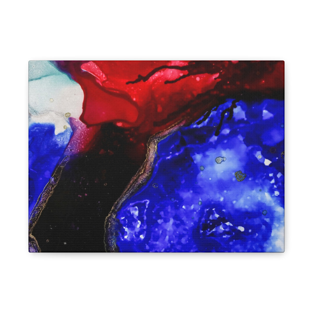Abstract Geode Resin Art Canvas – Blue & Red Fluid Wall Art (Matte Stretched)