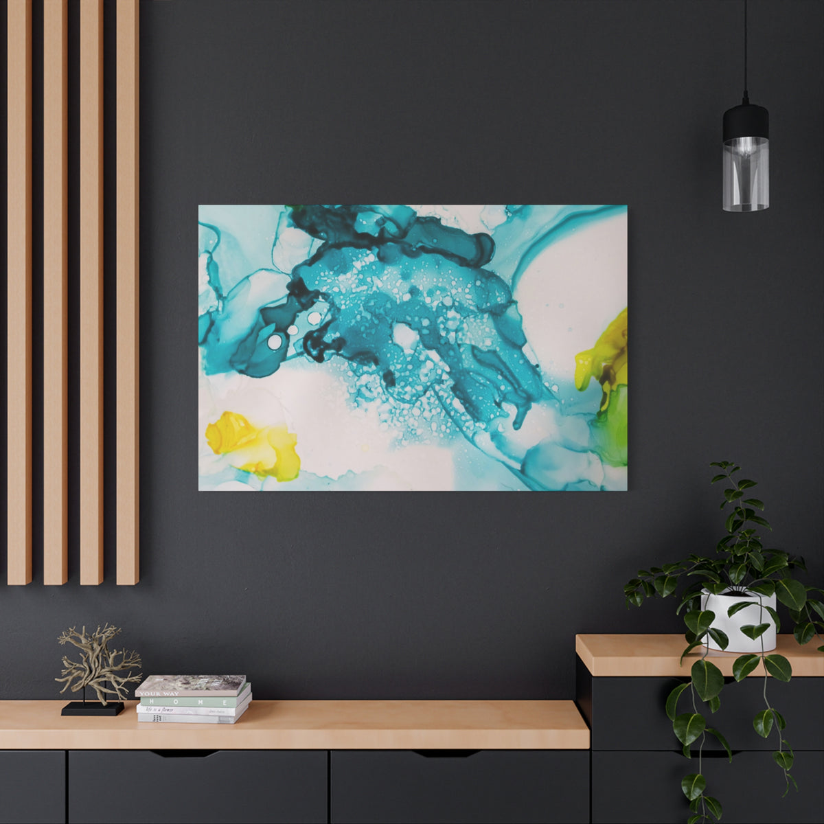 Teal & Yellow Abstract Fluid Art Canvas