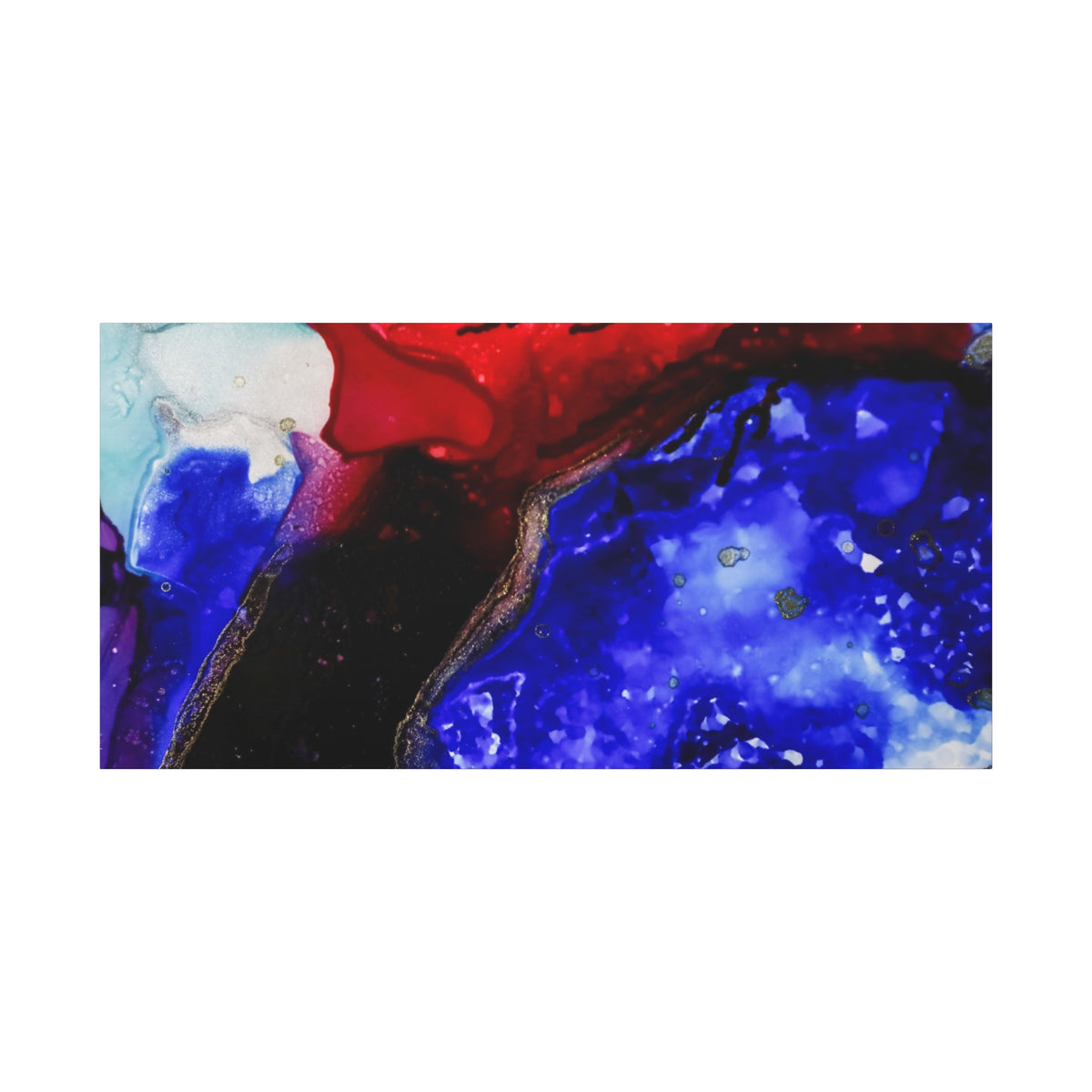 Abstract Geode Resin Art Canvas – Blue & Red Fluid Wall Art (Matte Stretched)