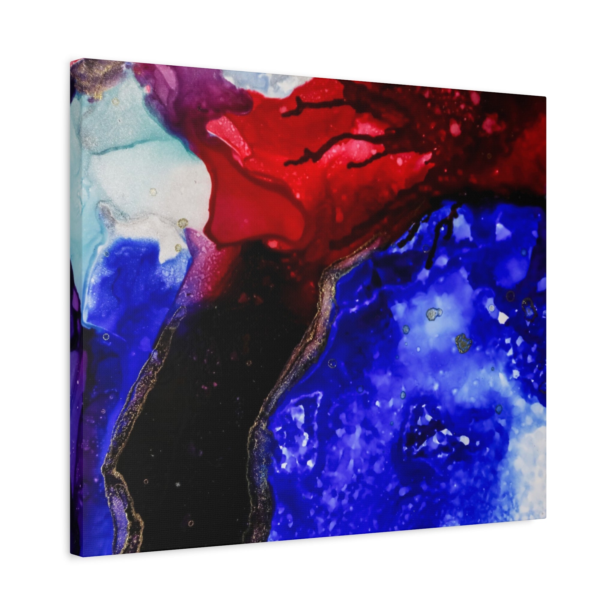 Abstract Geode Resin Art Canvas – Blue & Red Fluid Wall Art (Matte Stretched)