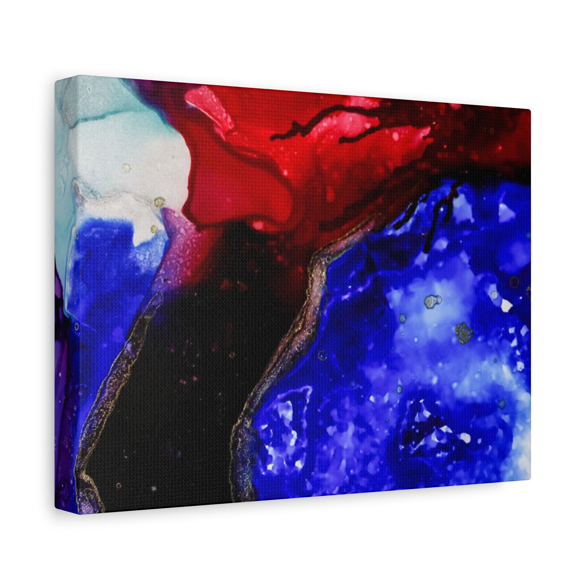 Abstract Geode Resin Art Canvas – Blue & Red Fluid Wall Art (Matte Stretched)