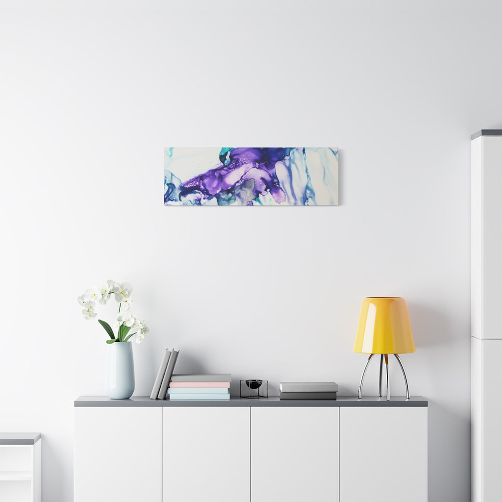 Abstract Purple Teal Ink Flow Matte Canvas Art (Stretched)