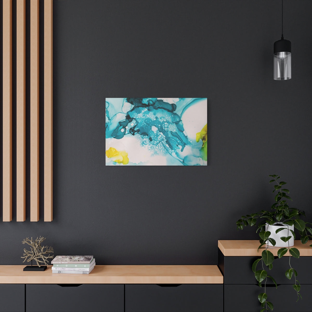 Teal & Yellow Abstract Fluid Art Canvas
