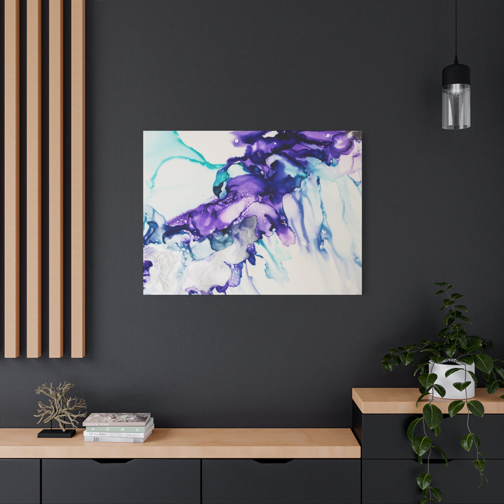 Abstract Purple Teal Ink Flow Matte Canvas Art (Stretched)