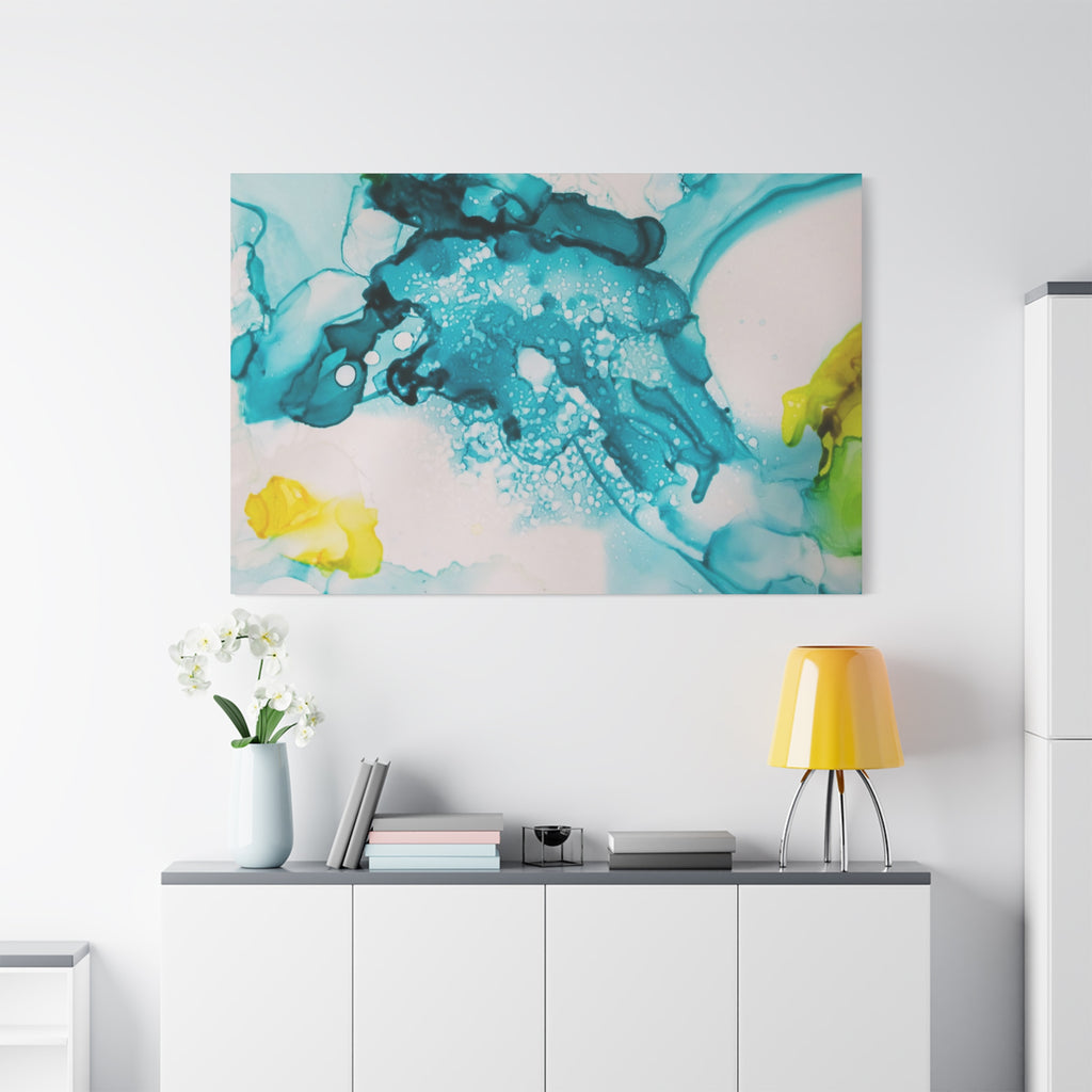 Teal & Yellow Abstract Fluid Art Canvas