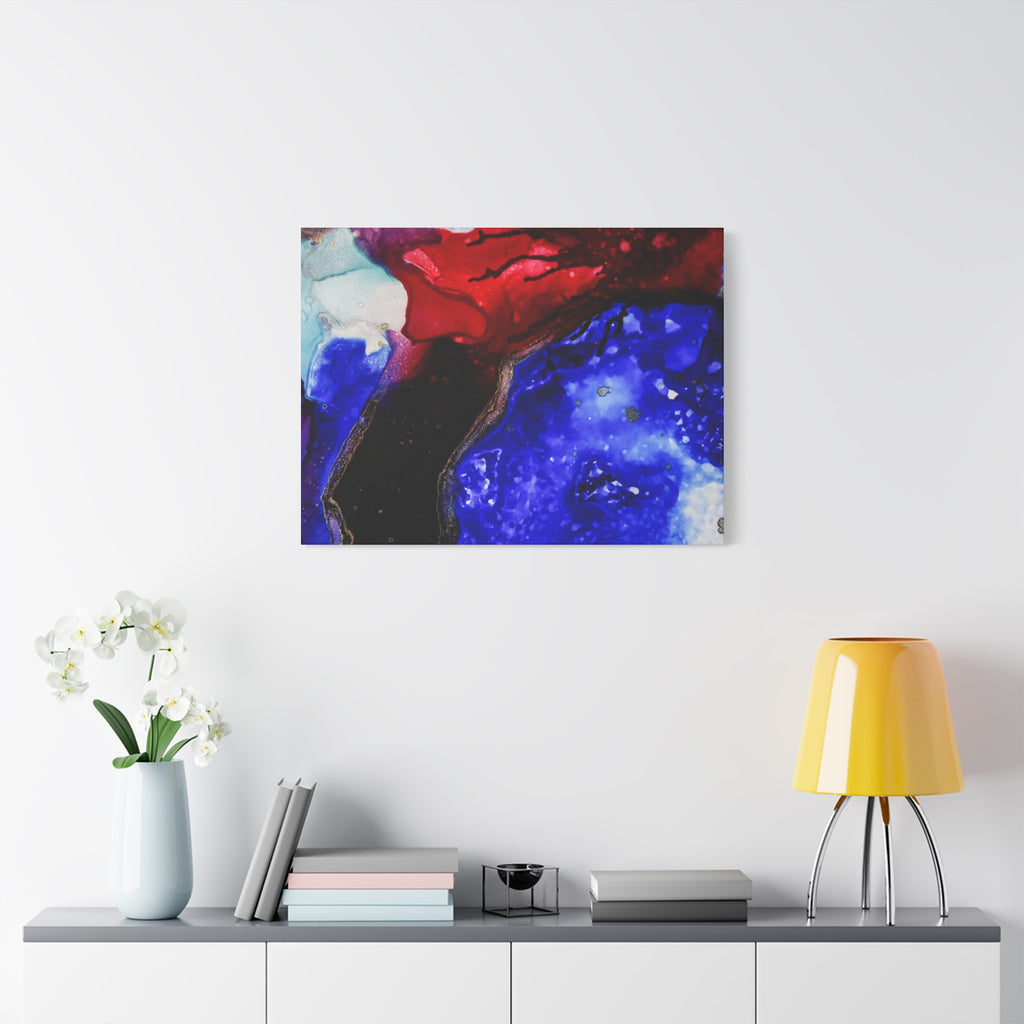 Abstract Geode Resin Art Canvas – Blue & Red Fluid Wall Art (Matte Stretched)