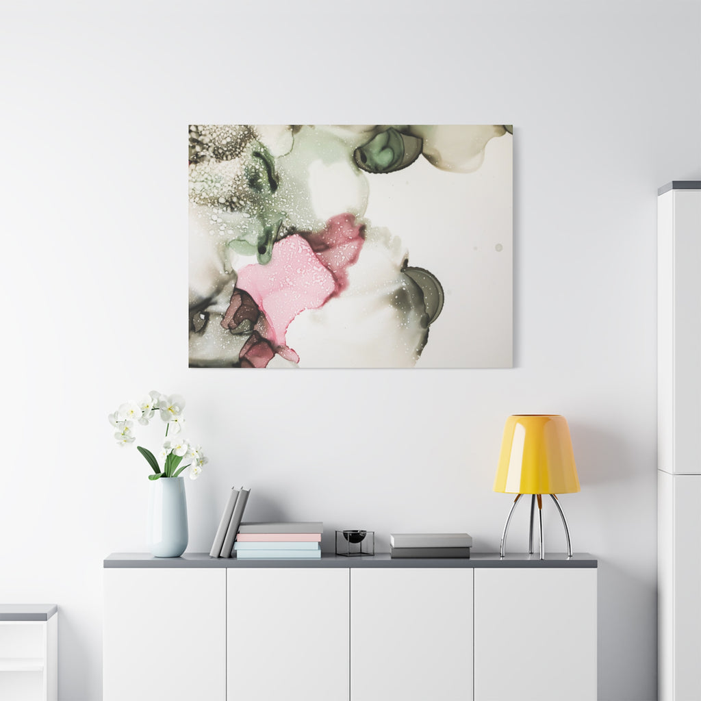 Abstract Pink & Sage Alcohol Ink Canvas Print — Modern Wall Art