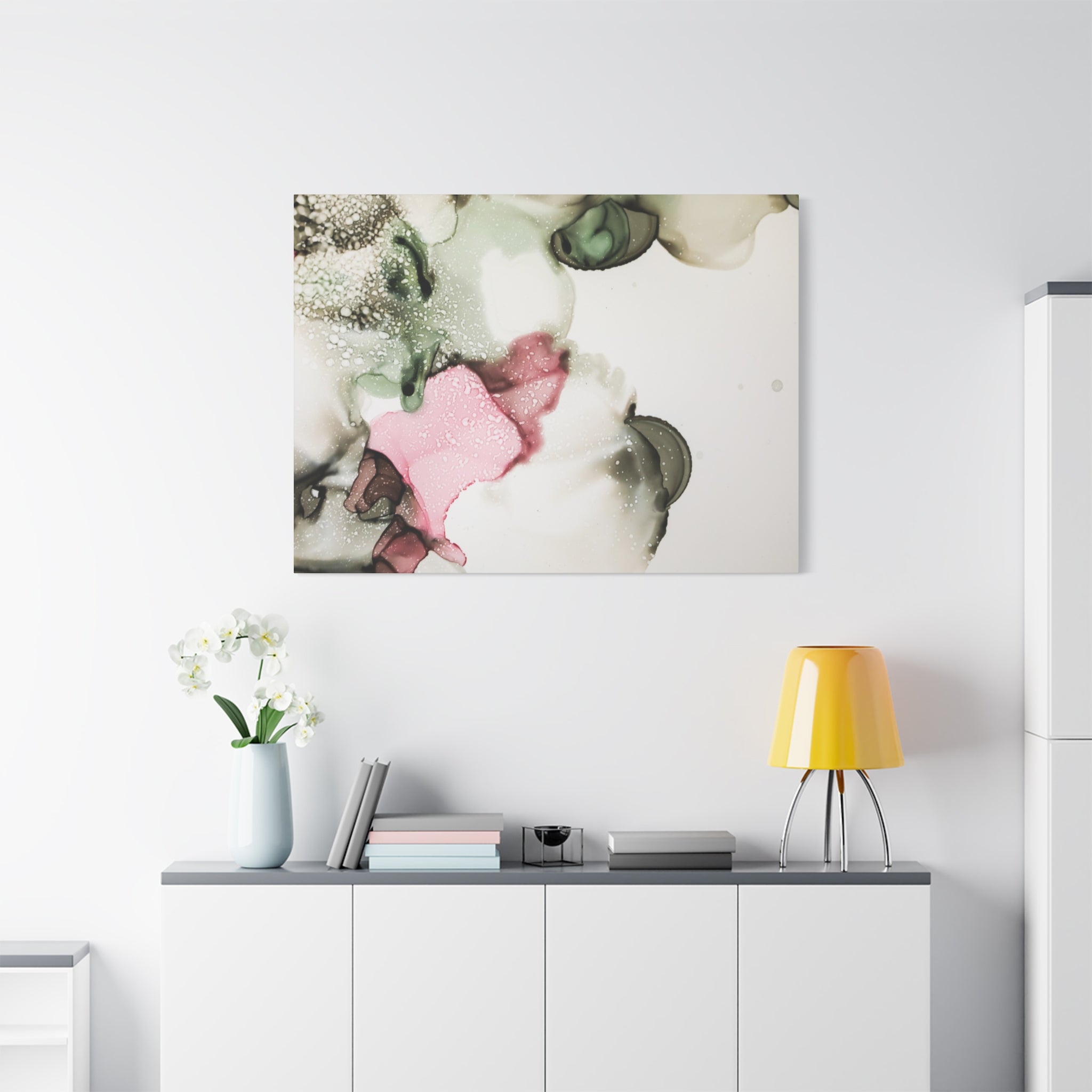 Abstract Pink & Sage Alcohol Ink Canvas Print — Modern Wall Art
