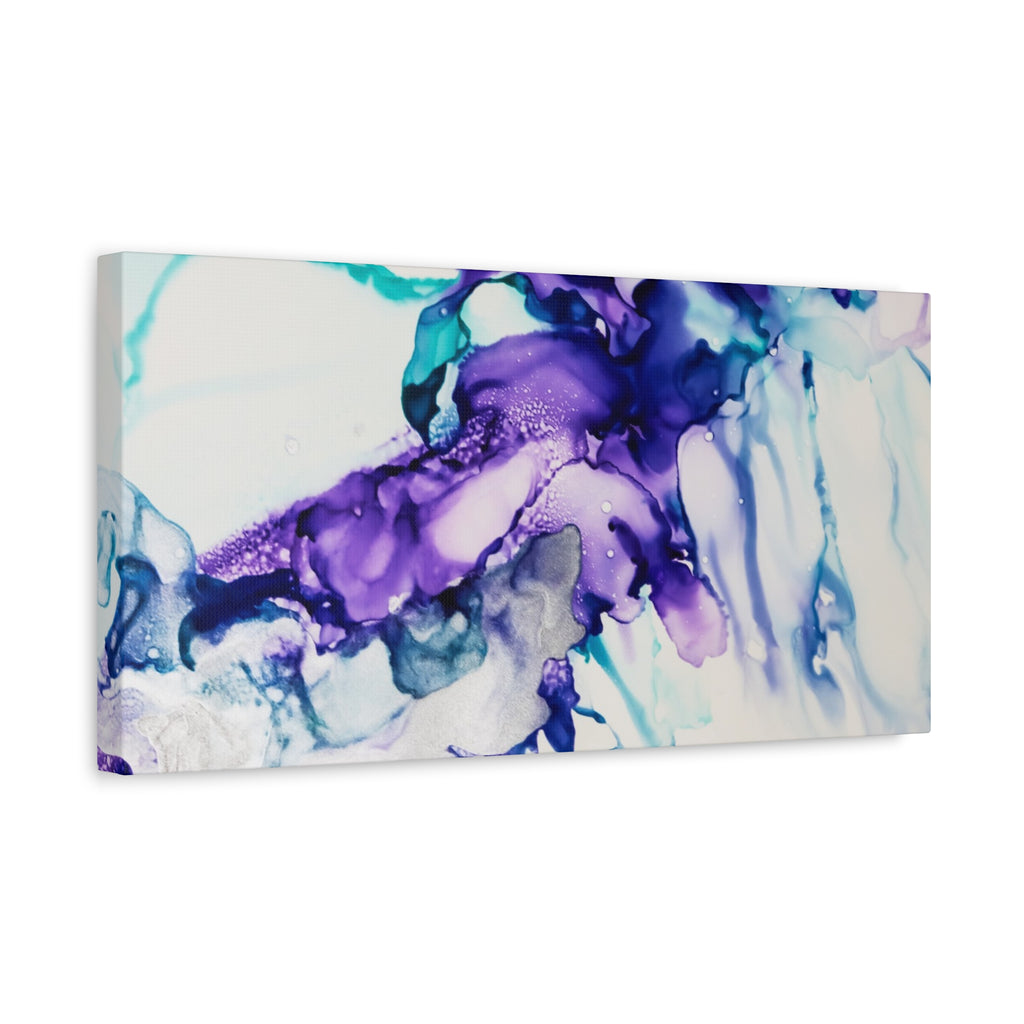 Abstract Purple Teal Ink Flow Matte Canvas Art (Stretched)