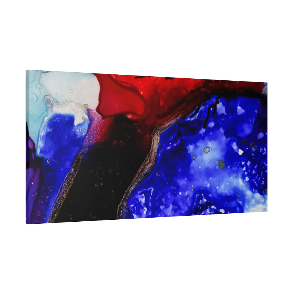 Abstract Geode Resin Art Canvas – Blue & Red Fluid Wall Art (Matte Stretched)