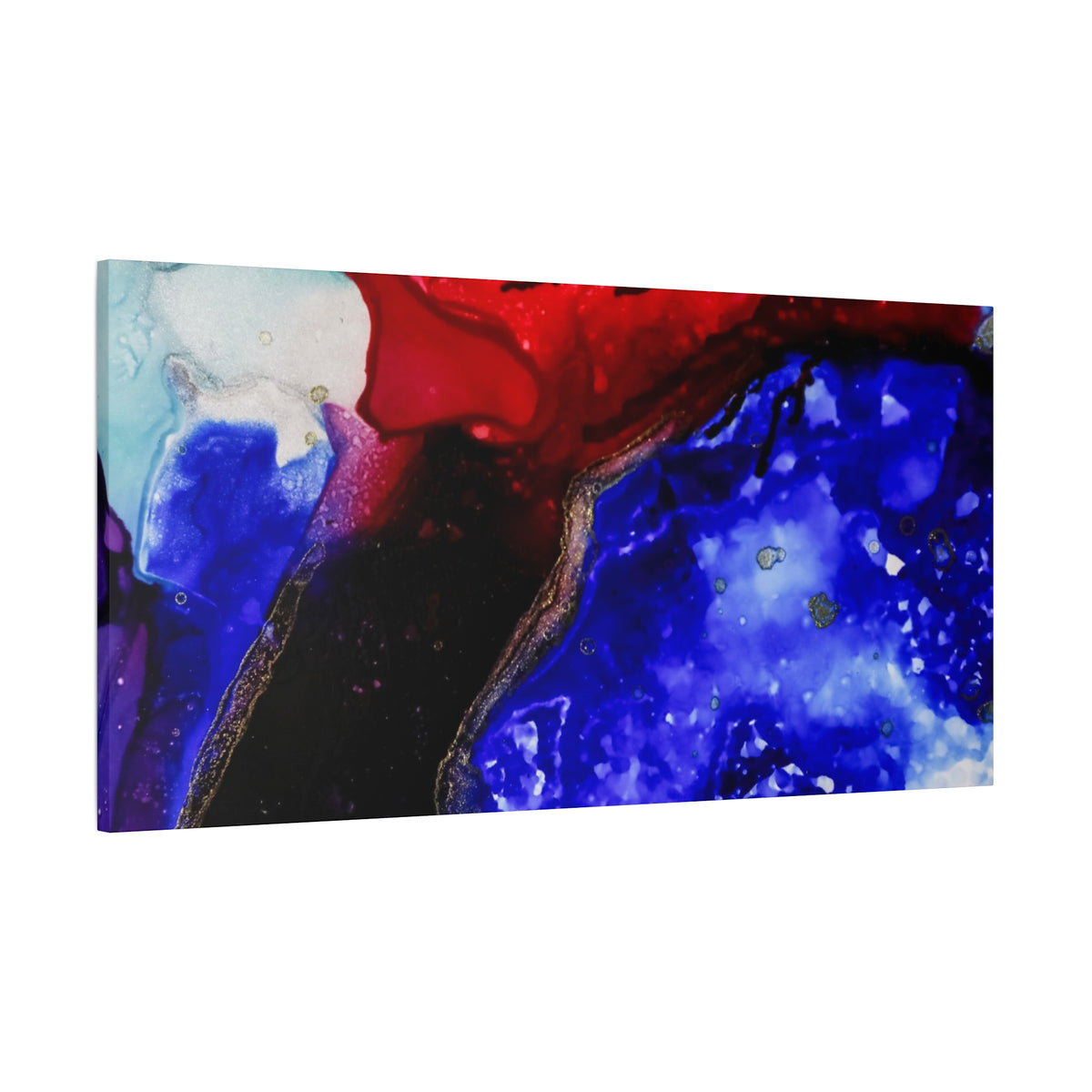 Abstract Geode Resin Art Canvas – Blue & Red Fluid Wall Art (Matte Stretched)