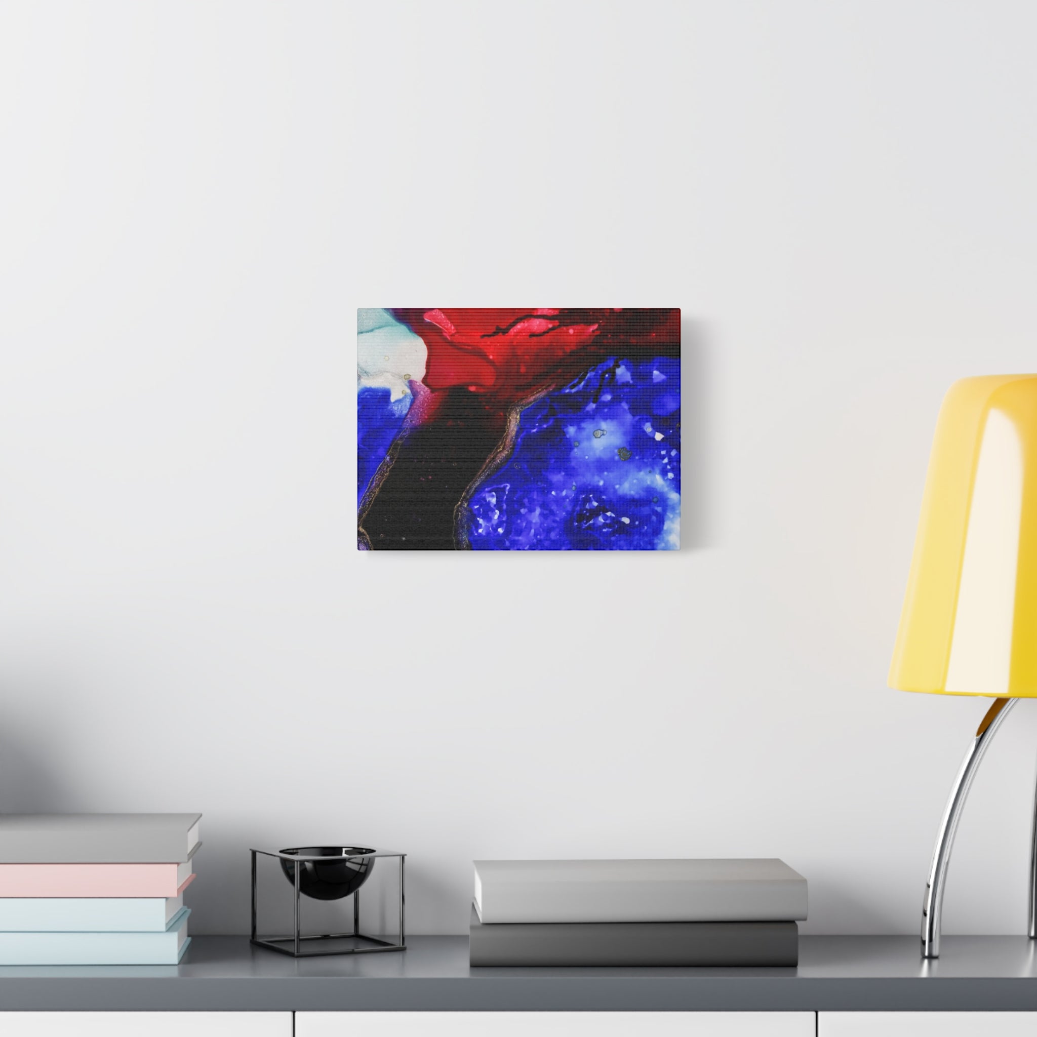 Abstract Geode Resin Art Canvas – Blue & Red Fluid Wall Art (Matte Stretched)