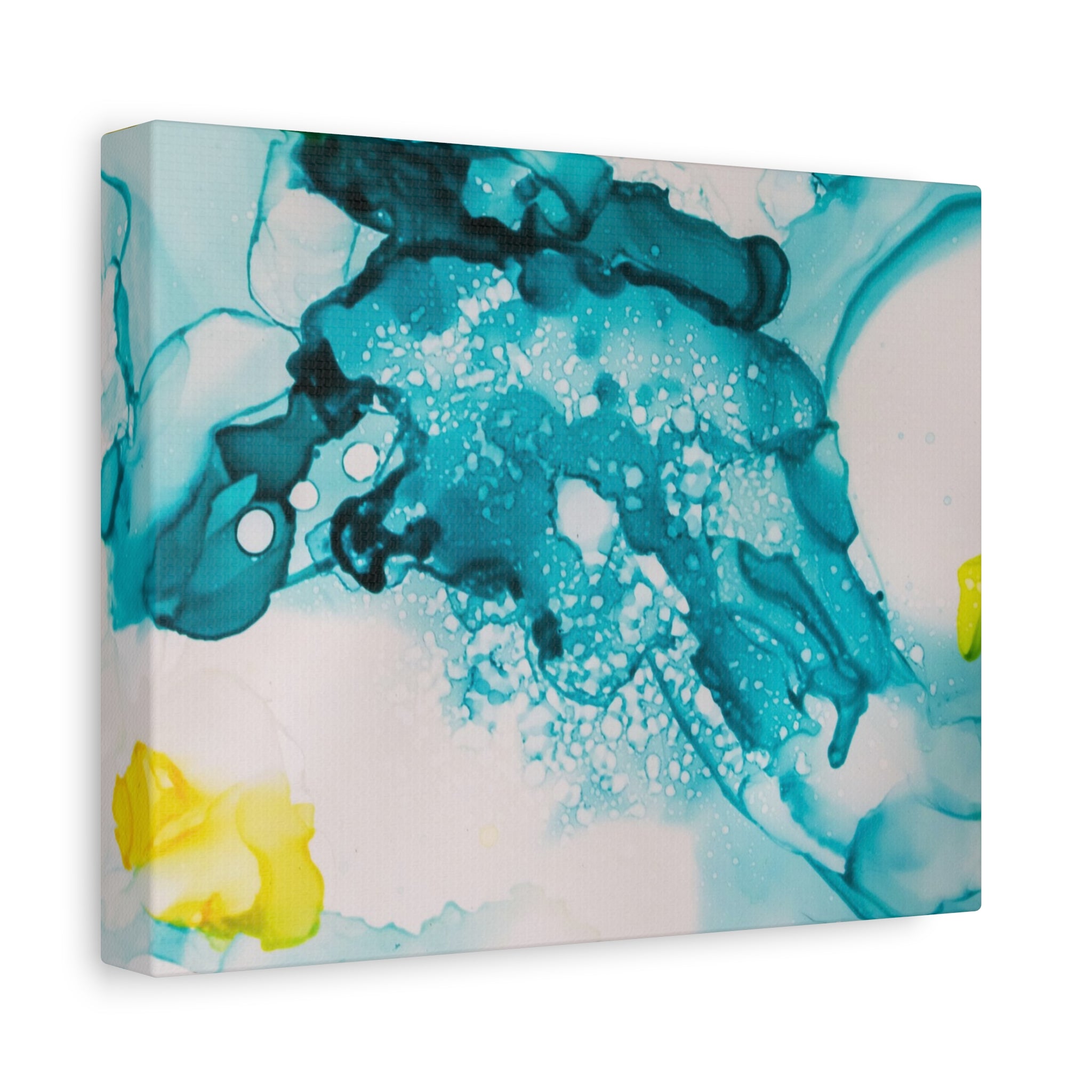 Teal & Yellow Abstract Fluid Art Canvas