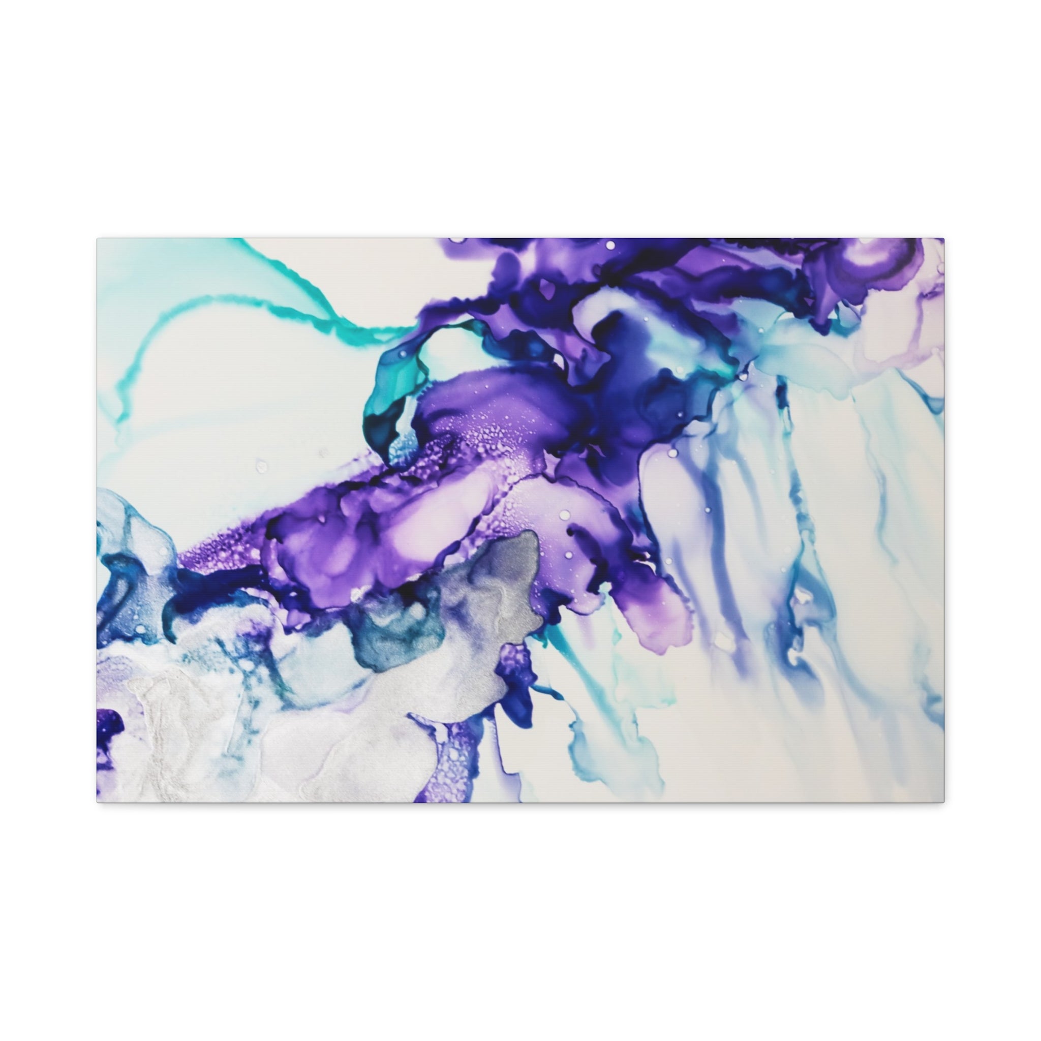 Abstract Purple Teal Ink Flow Matte Canvas Art (Stretched)