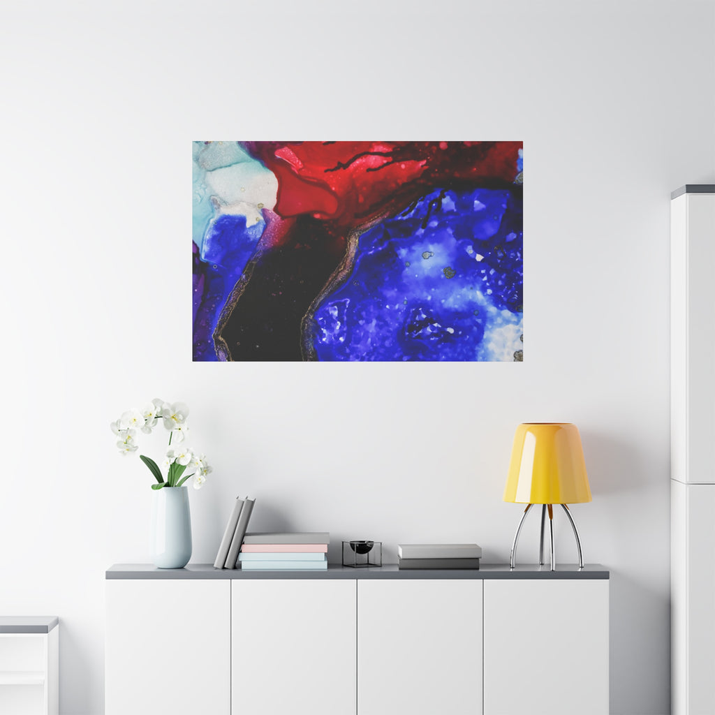Abstract Geode Resin Art Canvas – Blue & Red Fluid Wall Art (Matte Stretched)