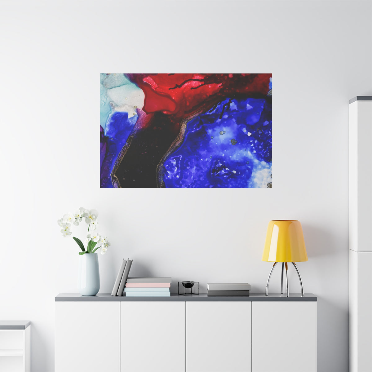 Abstract Geode Resin Art Canvas – Blue & Red Fluid Wall Art (Matte Stretched)