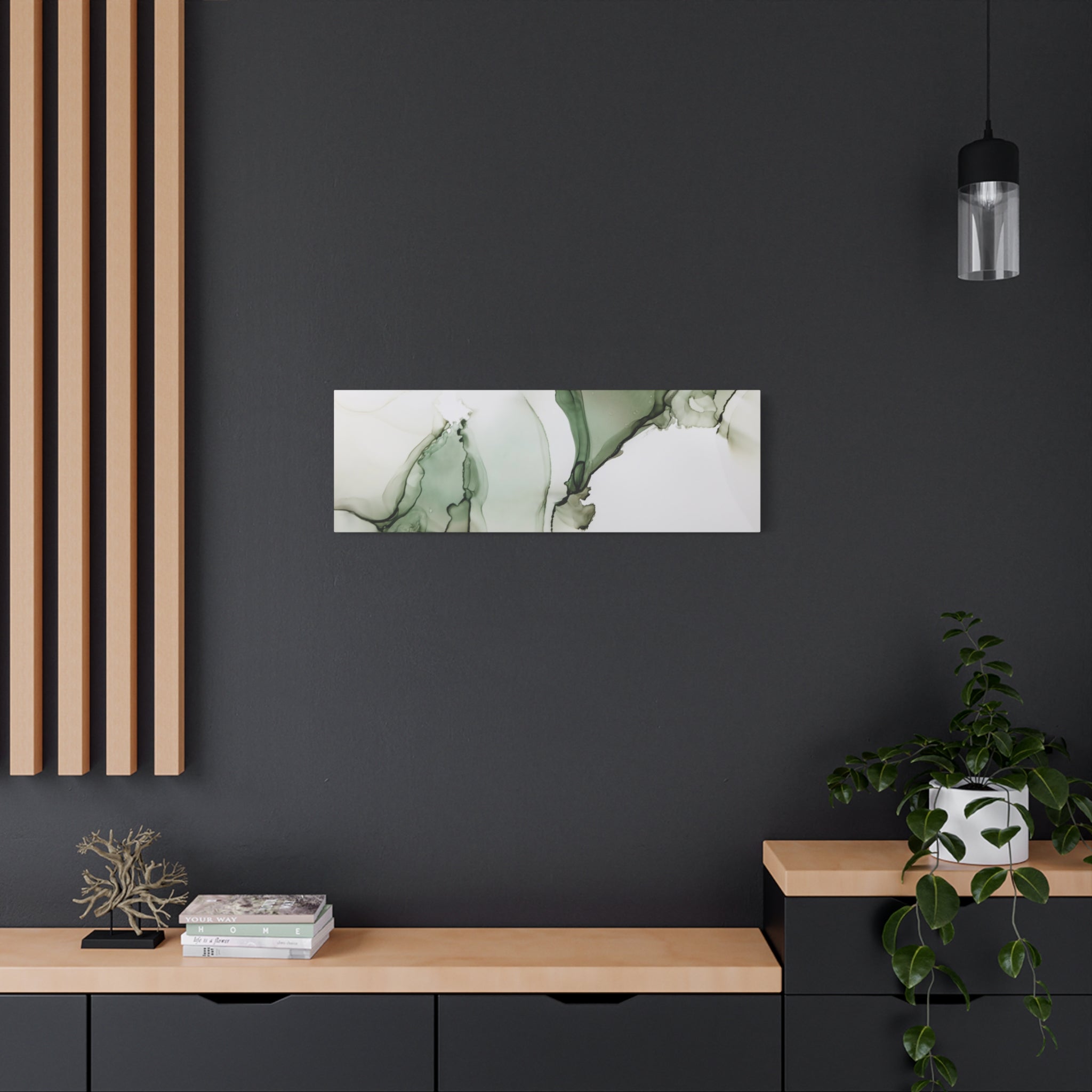 Green Ink Abstract Matte Canvas Print — Stretched 1.25" Wall Art