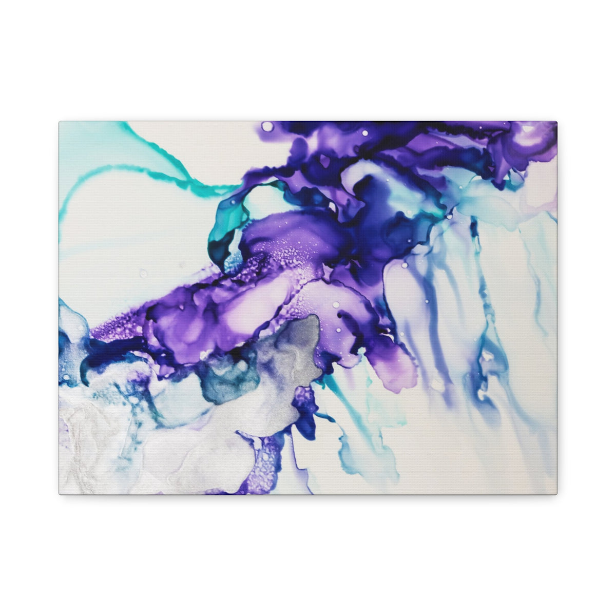 Abstract Purple Teal Ink Flow Matte Canvas Art (Stretched)