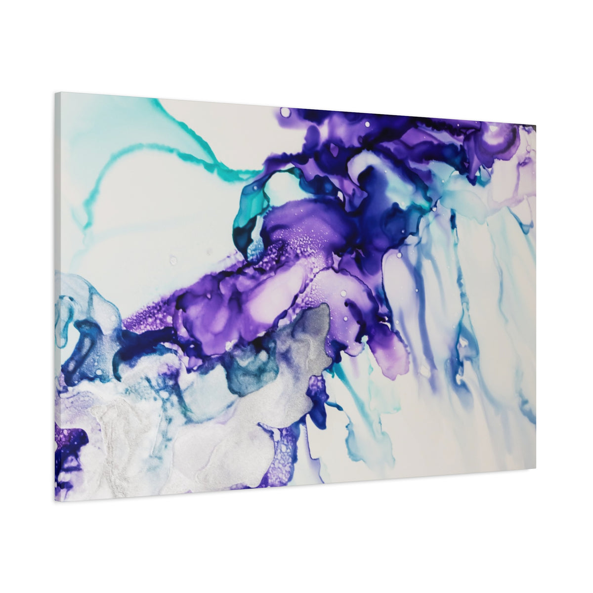 Abstract Purple Teal Ink Flow Matte Canvas Art (Stretched)