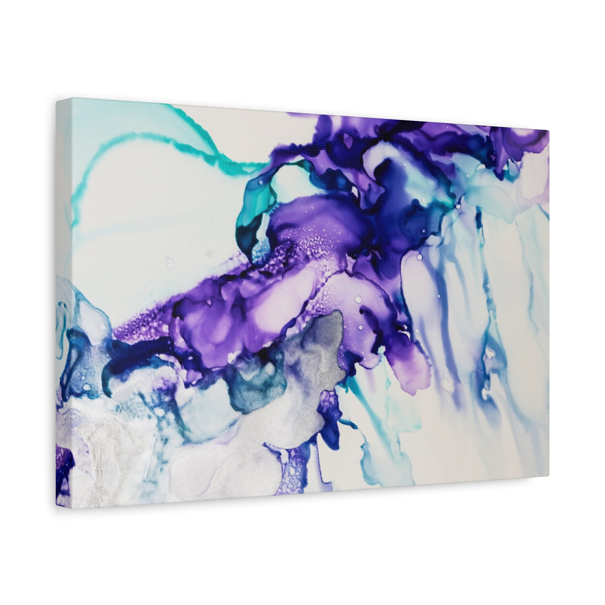 Abstract Purple Teal Ink Flow Matte Canvas Art (Stretched)
