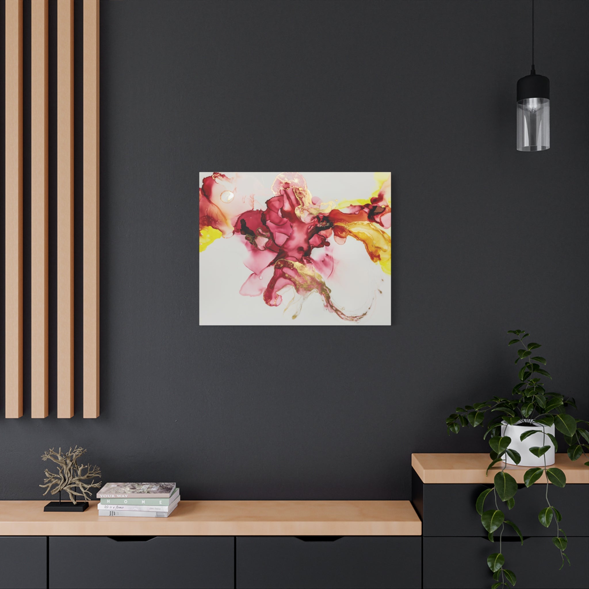 Abstract Pink & Gold Alcohol Ink Art Canvas Print — Matte Stretched Wall Art