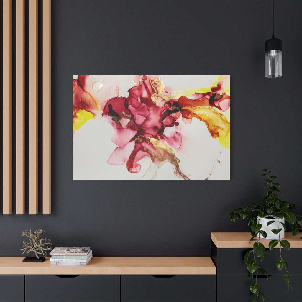 Abstract Pink & Gold Alcohol Ink Art Canvas Print — Matte Stretched Wall Art