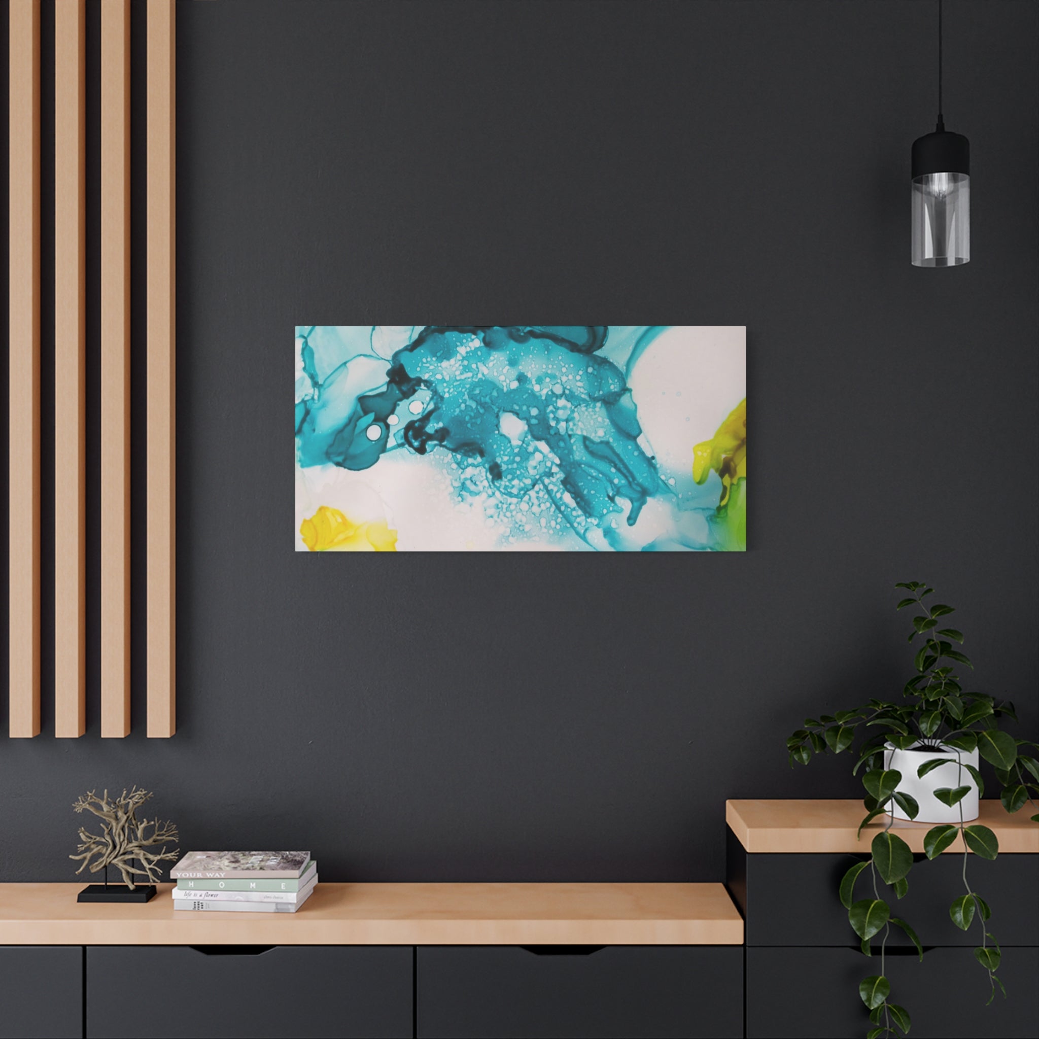 Teal & Yellow Abstract Fluid Art Canvas