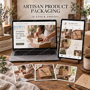 Artisan Product Packaging stock photo collection shown in website, social media, and printed proof mockups