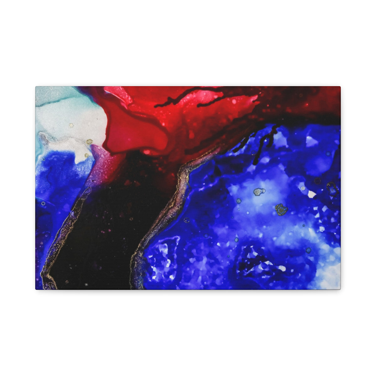 Abstract Geode Resin Art Canvas – Blue & Red Fluid Wall Art (Matte Stretched)