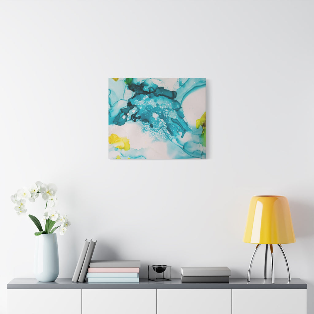 Teal & Yellow Abstract Fluid Art Canvas
