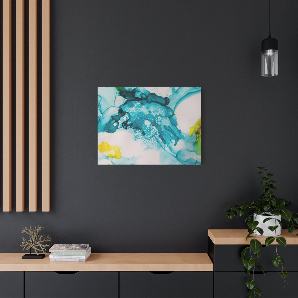 Teal & Yellow Abstract Fluid Art Canvas