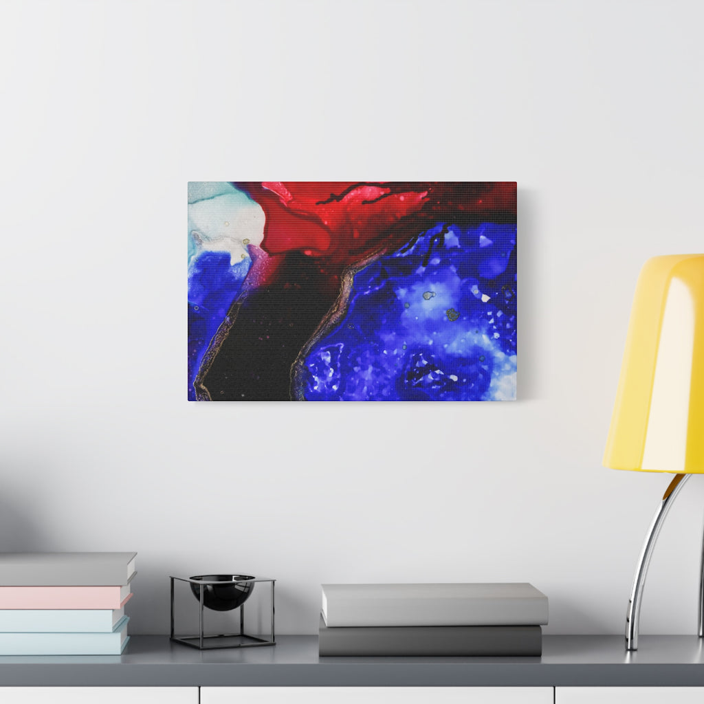 Abstract Geode Resin Art Canvas – Blue & Red Fluid Wall Art (Matte Stretched)