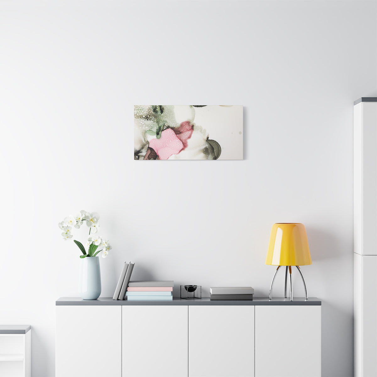 Abstract Pink & Sage Alcohol Ink Canvas Print — Modern Wall Art