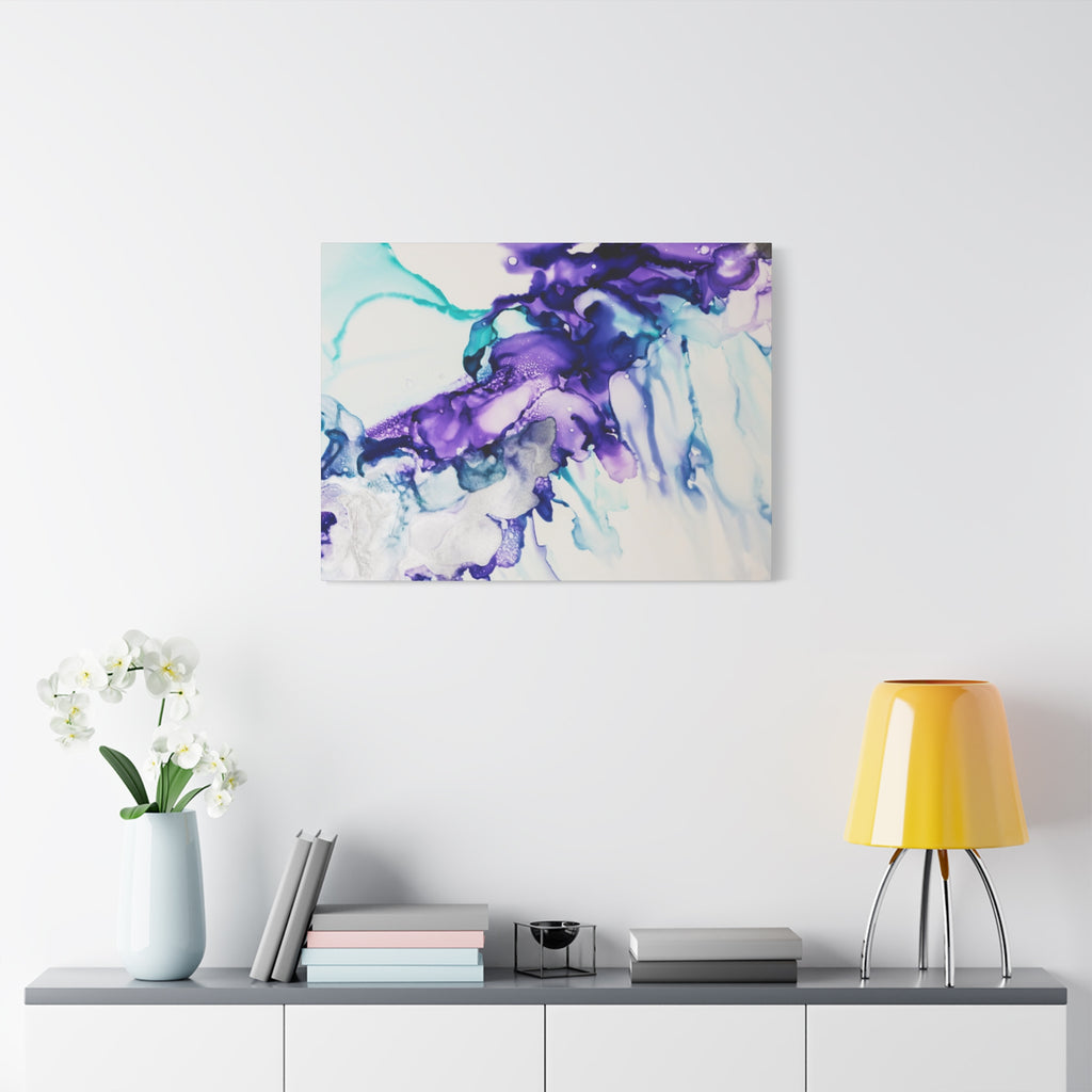 Abstract Purple Teal Ink Flow Matte Canvas Art (Stretched)