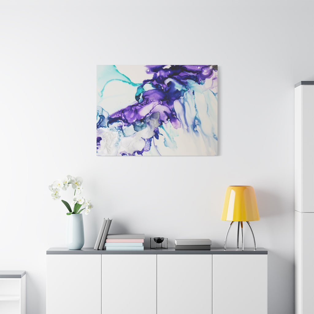 Abstract Purple Teal Ink Flow Matte Canvas Art (Stretched)