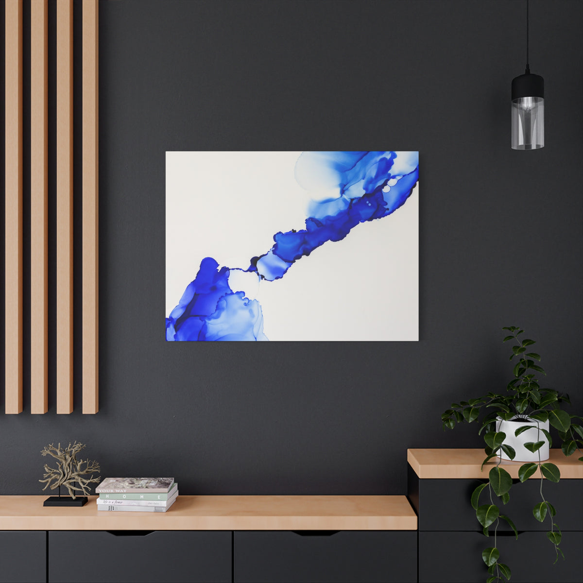 Blue Ink Abstract Matte Canvas Print — Stretched 1.25\"