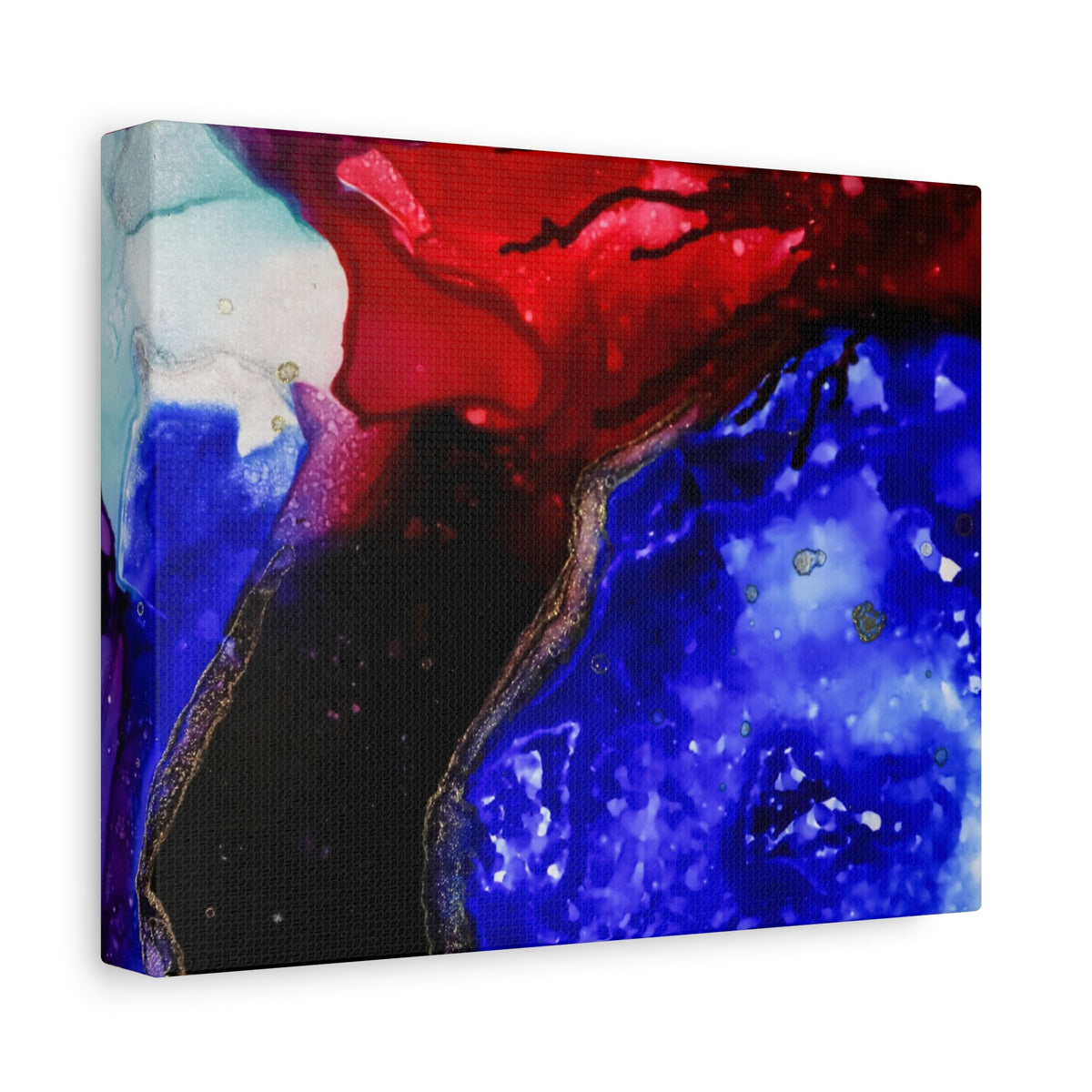 Abstract Geode Resin Art Canvas – Blue & Red Fluid Wall Art (Matte Stretched)