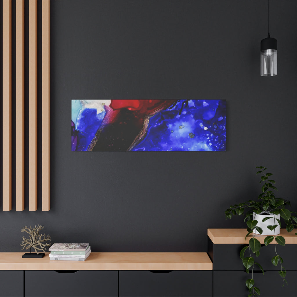Abstract Geode Resin Art Canvas – Blue & Red Fluid Wall Art (Matte Stretched)