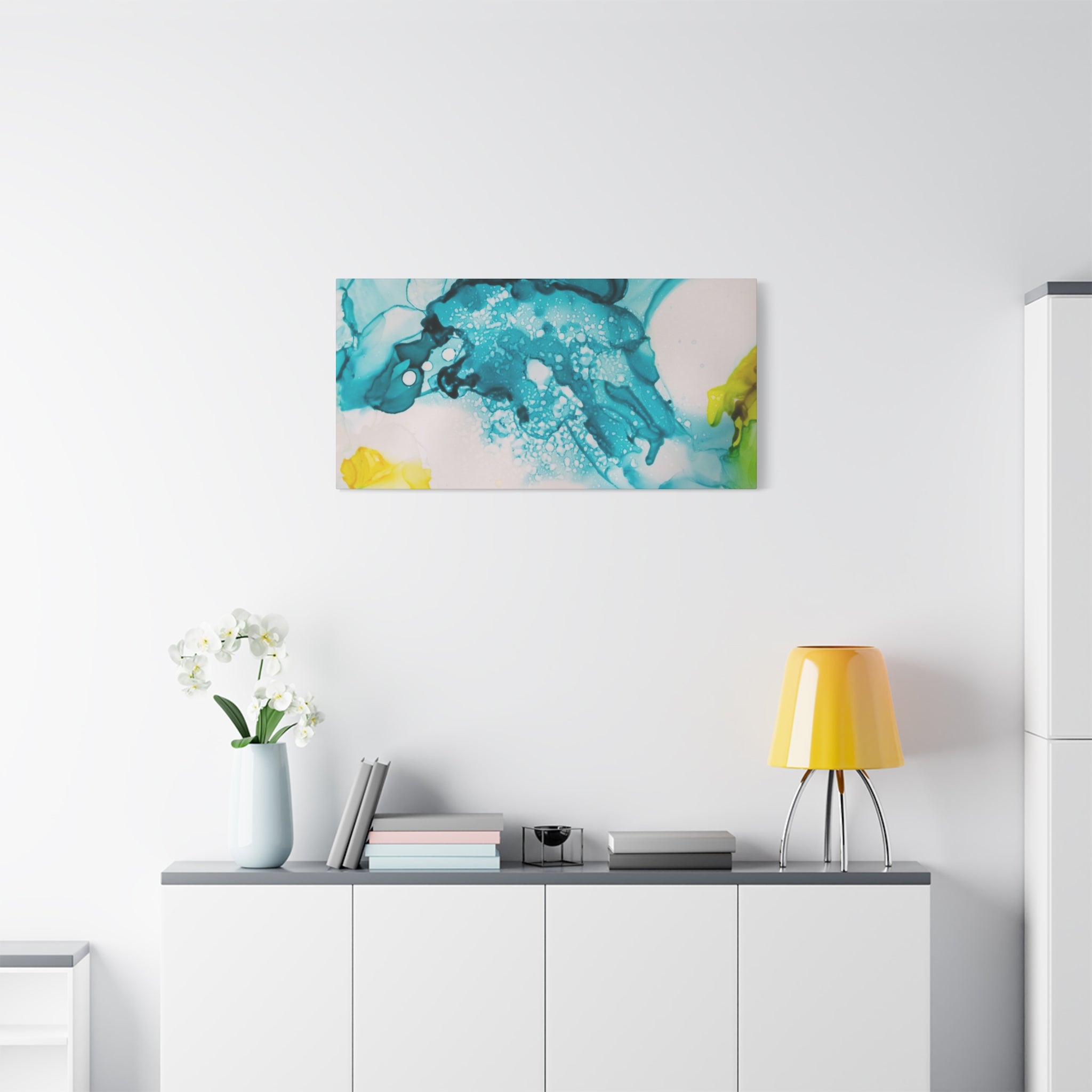 Teal & Yellow Abstract Fluid Art Canvas